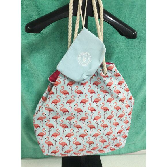 XL Caribbean Joe Canvas Flamingo Beach Bag and wristlet - Picture 1 of 12